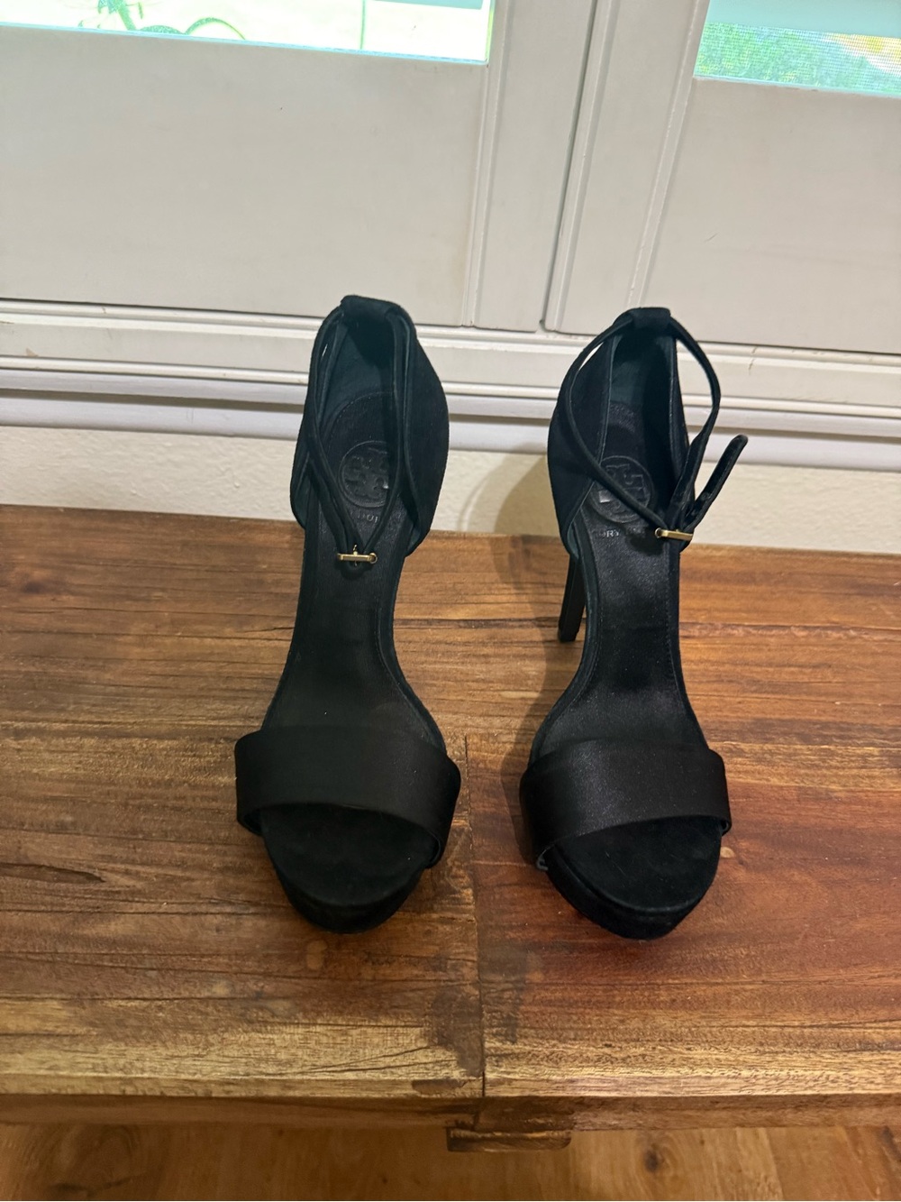 Tory Burch Black Satin Ankle-Tie High Heel Sandals